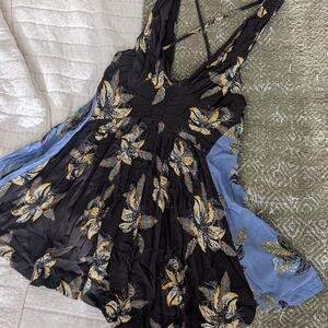 Floral Black and Blue Dress